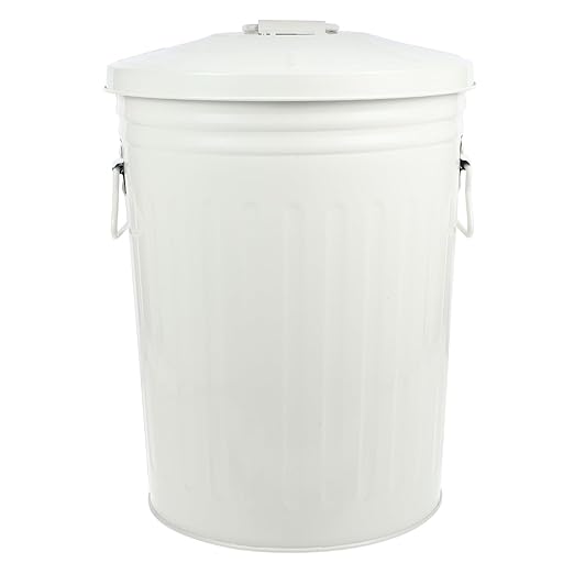 Wakauto Round Trash Can with Lid 8L Kitchen Waste Container Metal Recycling Bin for Bedroom Outdoor Office Home Use Beige