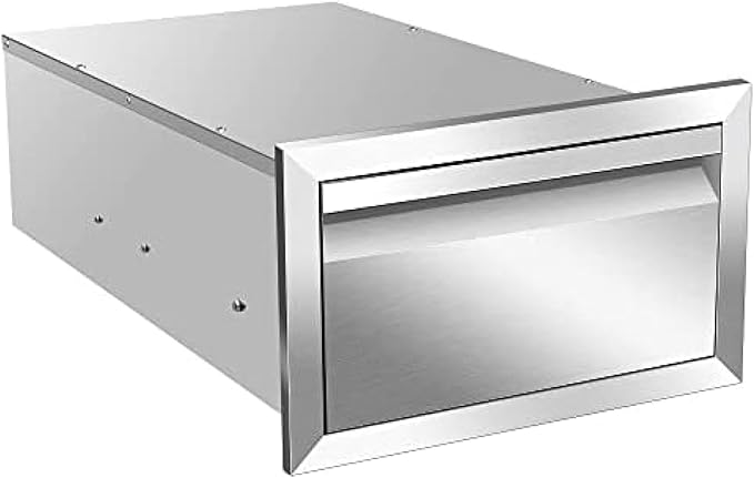 Outdoor Kitchen Drawers, Box Frame Style Flush Mount BBQ Drawer w/Stainless Steel Handle, BBQ Island Drawers For Patio Grill Station,Single Drawer