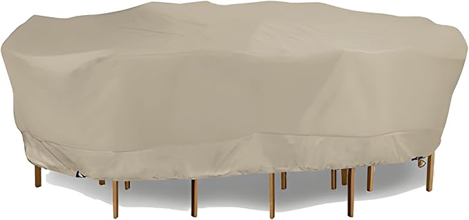Eevelle Meridian Patio Oval Table Set Cover with Marine Grade Fabric - Outdoor Table Cover - Furniture Set Covers for Dining Table - Easy to Install - (25"H x 82"L x 52"W, Khaki)