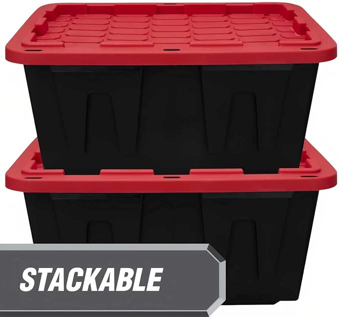 2-Pack 27-Gallon Storage Boxes with Snap-on Lids. Durable and Suitable for Storing Household Items, as well as for Use in Industrial and Outdoor Environments.