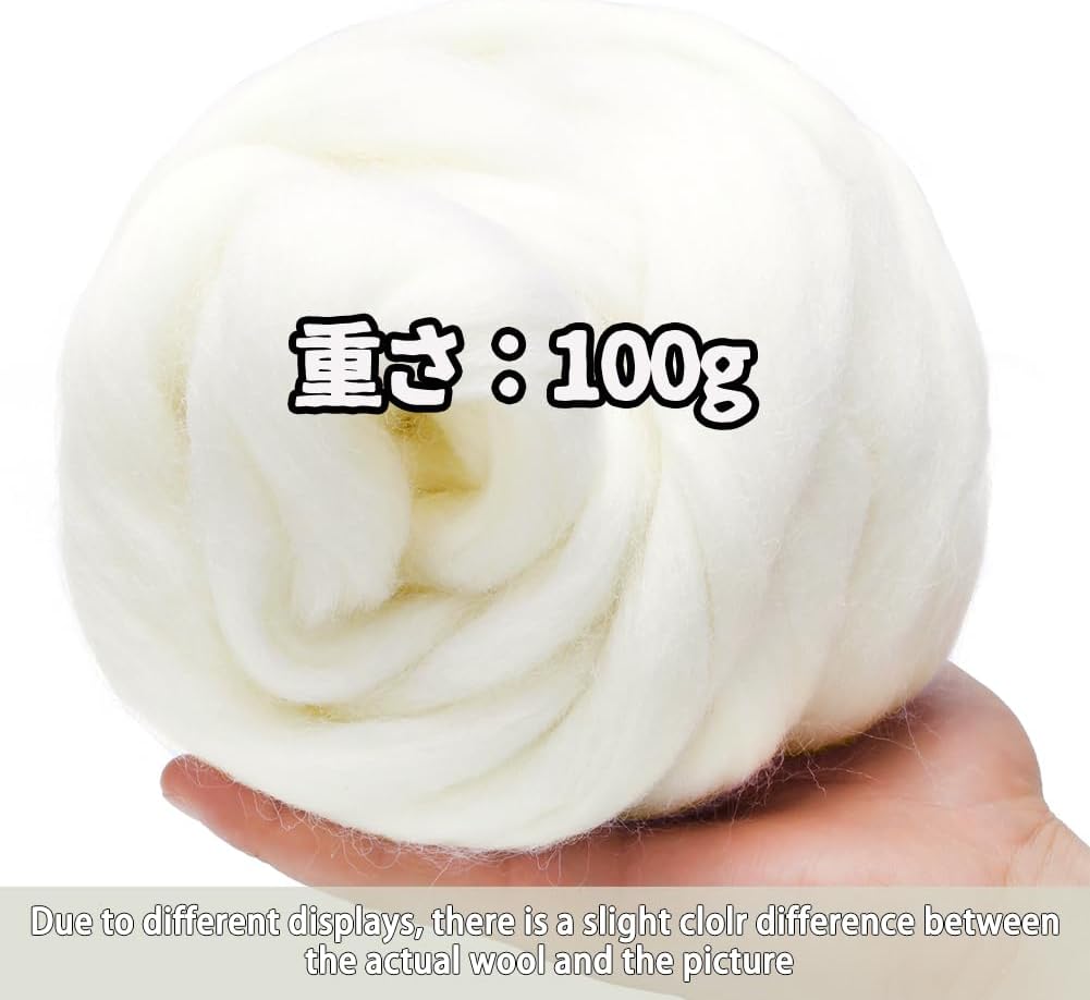 3.53oz Wool Roving Yarn, Wool Felting Supplies, Pure Wools, Chunky Yarn, Spinning Wool Roving for Needle Felting Wet Felting DIY Hand Spinning (White)