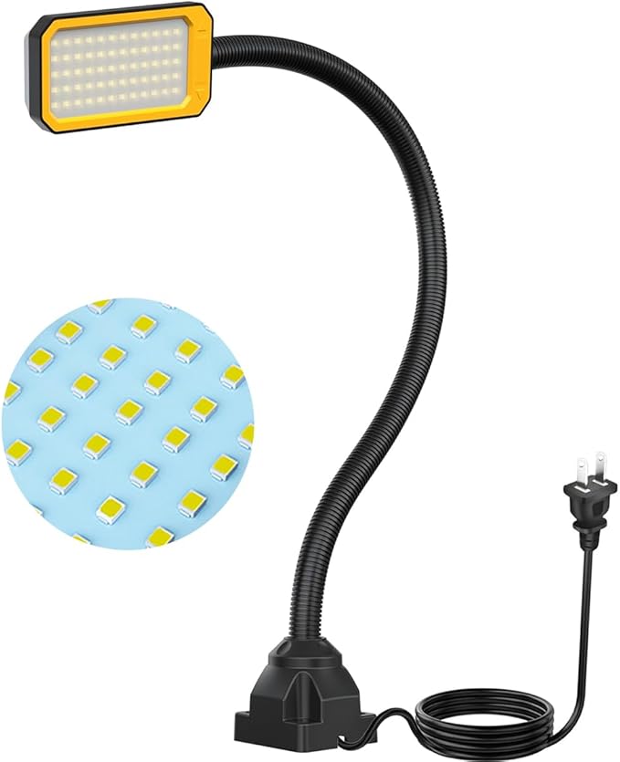 20" LED Gooseneck Work Light 1500LM, Adjustable Machine Lamp w/Screw Mount Base for Lathe, Drill Press, Workbench & Workshop