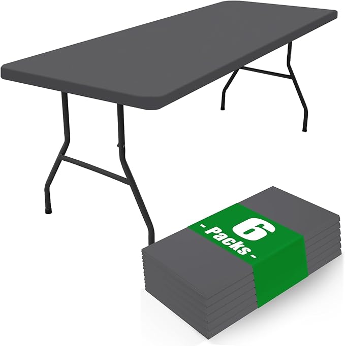 Spandex 8 Foot Rectangle Table Cloth 6 Pack, Elastic Fitted Tablecloths for Picnic, Stretch Washable Patio Table Cover for Outdoor, Camping, Banquet and Parties (Dark Grey, 30"x96")