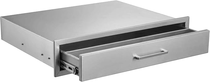 Outdoor Kitchen Single Drawer 30" Stainless Steel BBQ Single Drawer -30" W x 6.5" H x 23" D Enclosed Built-in Drawer Flush Mount for Outdoor Kitchens & BBQ Islands
