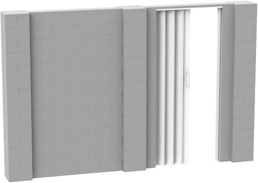 EverBlock 11’ x 7’ Wall Kit with Accordion Door | 3’ x 7’ Doorway | Modular Building Blocks | Wall Display System | Room Divider & Partition | Connect & Reuse | Indoor & Outdoor Use | Light Gray