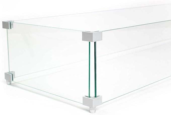 AMS Fireplace | Fire Pit Table Square/Rectangular Tempered Glass Wind Guard-Fire Flame Guard 1/4" Thick Wind Guard - Flame Guard (35" Long x 15" Wide x 8 High)