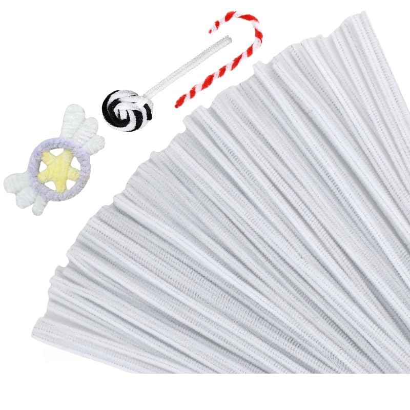 100 Pieces Pipe Cleaners Chenille Stem, Solid White Color Pipe Cleaners Set for Pipe Cleaners DIY Arts Crafts Decorations, Chenille Stems Pipe Cleaners (White)
