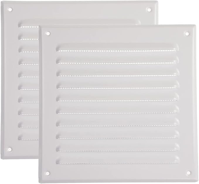 Vent Systems - 6 x 6 Inch (Inner) Pack of 2 White Metal Square Soffit Air Vent Grille Cover, Register Vent Deflector Louver Built-in Mesh HVAC for Bathroom Home Office Kitchen 8" x 8" (Outer)