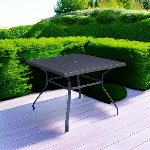 Patio Dining Square Table Outdoor Steel Table with Umbrella Hole 35" x 35" x 28" - Black