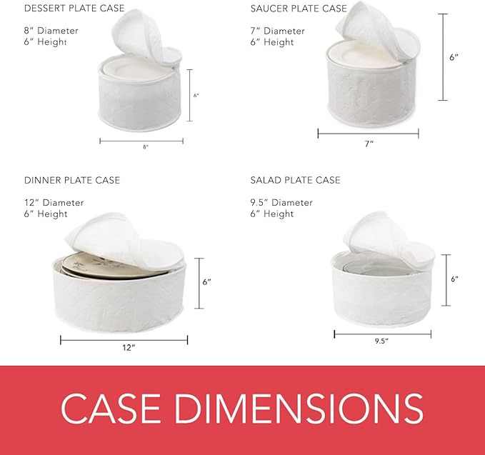 LAMINET 4 Piece Quilted Plate Storage Set - Holds Up to 48 Plates with Padded Inserts - WHITE