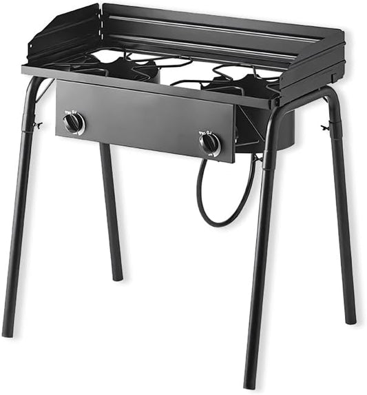 32" Gas Stove with Hose Guard, Steel Heavy Duty Double Burner Outdoor Patio Stove, Tank Cooker Perfect for Deep Frying or Steaming, Turkey Fry, Catered Events, Restaurants, Camping, Range - 150,000BTU