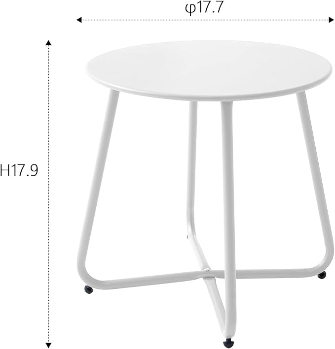 Outdoor Table Small Patio Side Table Waterproof Round Metal Side Table Weather Resistant Portable Outdoor and Indoor End Table for Garden, Balcony, Yard (White)