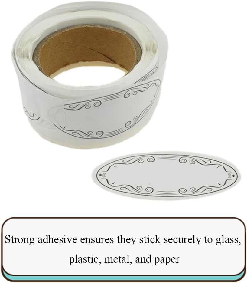 HAHIYO 1*2.25In 150P Oval White Kraft Stickers with Black Artistic Border - Timeless Design Blank Kraft Labels Roll to Write On Durable Dot Stickers for Jar Canning Labels Price Tags Store Organizing