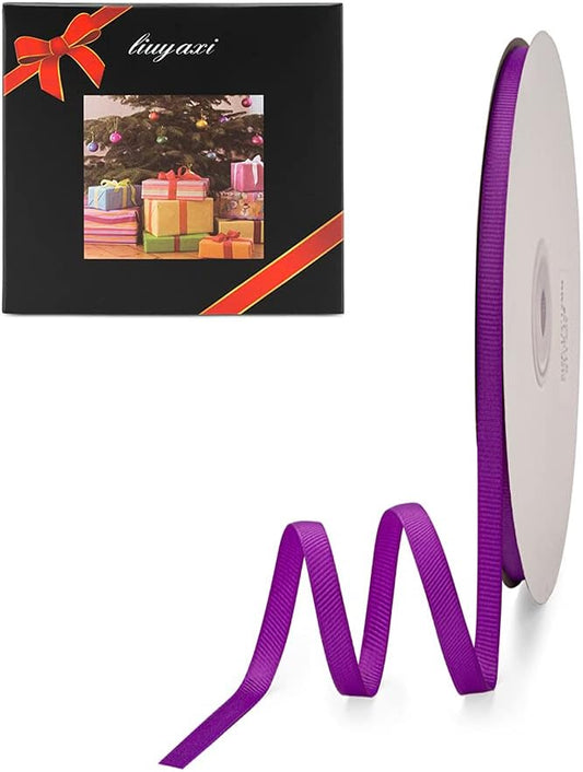LIUYAXI 1/4" X 50 Yards Solid Purple Grosgrain Ribbon, Perfect for Crafts, Wedding Decor, DIY Hair Accessories, Sewing, Gift Package Wrapping and More