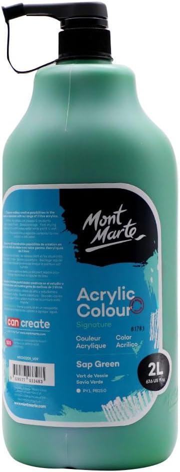Mont Marte Discovery School Acrylic, Sap Green, 1/2 Gallon (2 Liter). Ideal for Students and Artists. Excellent Coverage and Fast Drying. Pump Lid Included.