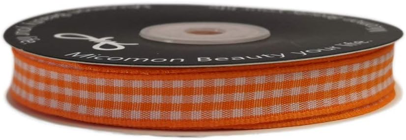 Orange Gingham Plaid Checked Ribbon 25 Yard Each Roll 100% Polyester (3/8", Orange)