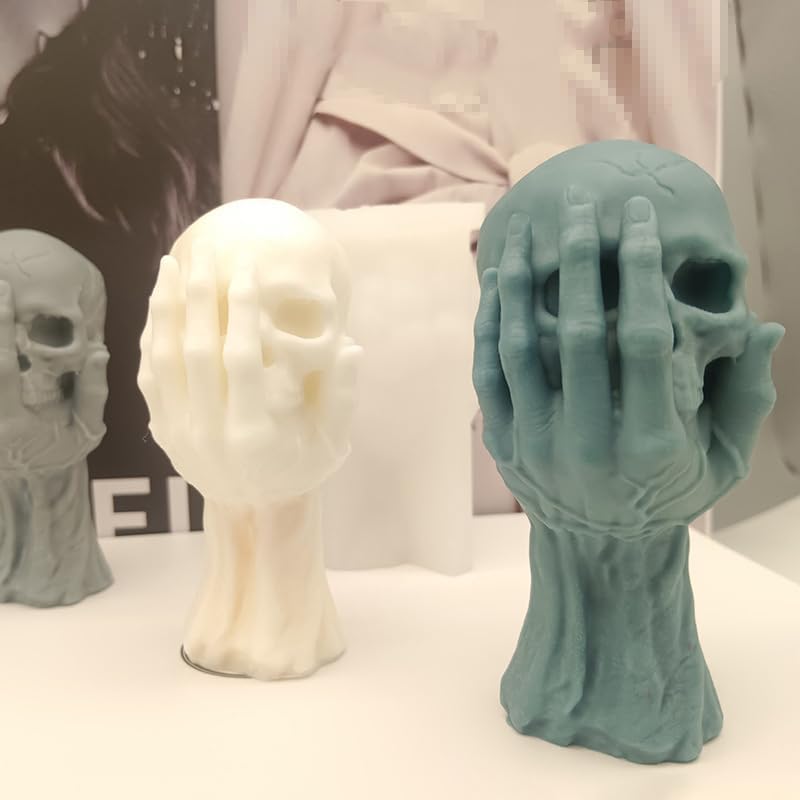 Halloween Skull Candle Silicone Mold, DIY 4 Inch 3D Ghost Hand Candle Making Wax Moulds Gypsum Ornament Resin Soap Molds Casting Art Home Decor