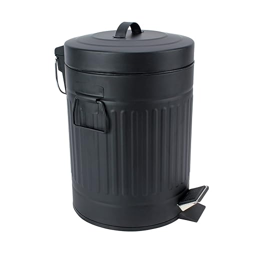 SIMPLEMADE Round Step Trash Can, Stainless Steel with Lid, Small Metal Wastebasket/Garbage Can for Bathroom, Office, Black, 5 Liter / 1.3 Gallon -