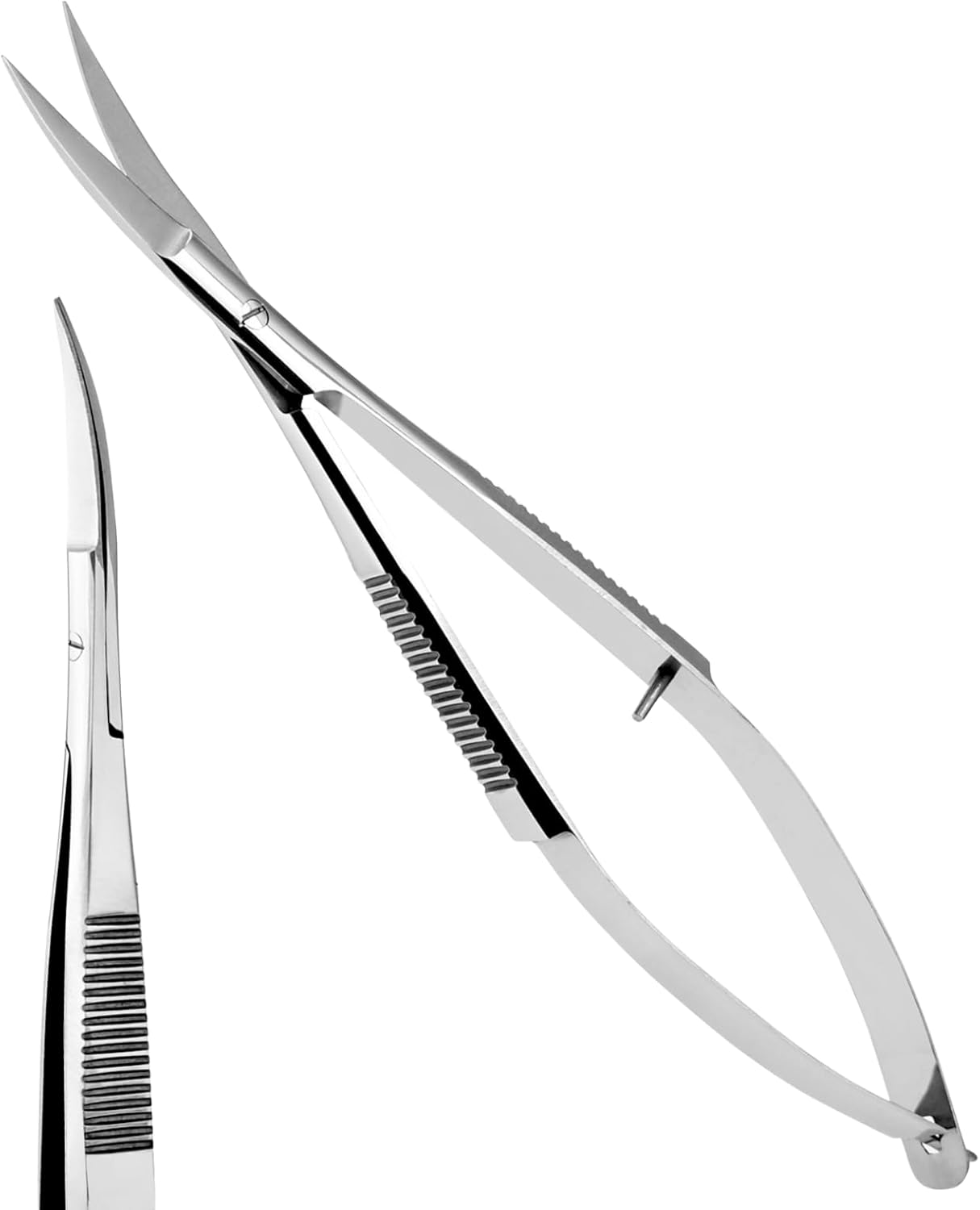 Cross Edge Curved Spring Scissors 5 Inch Stainless Steel Precision Eyebrow & Eyelash Shaping & Trimming Scissor, Snips Squeeze, Embroidery, Knitting Micro Tip Craft Scissors (Silver)