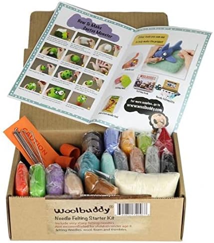 Woolbuddy Needle Felting Wool Kit – Starter Set to Make 6 Cute Animals – Includes Wool, Pad, Needles & Instructions for Beginners and Adults