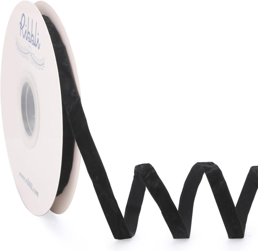 Ribbli Black Velvet Ribbon 3/8 Inches Luxury Crinkled Black Christmas Ribbon for Gift Wrapping Crafts Home Decor-Continuous 10 Yard