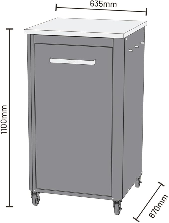 Outdoor Kitchen Table for Pizza Oven & Grill - Tall 110 cm 43" Height - Stainless Steel Worktop, 4 Wheels with Brakes, Modular Design, Storage Space & Hooks, Weatherproof & Robust Cabinet Cart