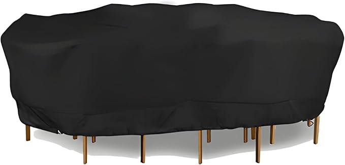 Eevelle Meridian Patio Oval Table Set Cover with Marine Grade Fabric - Outdoor Table Cover - Furniture Set Covers for Dining Table - Easy to Install - (25"H x 106"L x 58"W, Black)