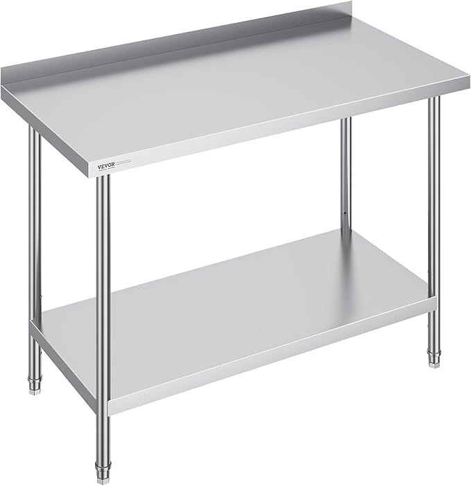 VEVOR 24 x 48 x 36 Inch Stainless Steel Work Table, Commercial Food Prep Worktable Heavy Duty Prep Worktable, Metal Work Table with Adjustable Height for Restaurant, Home and Hotel