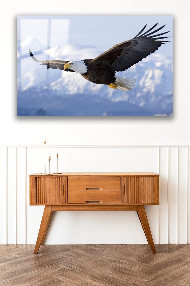 SpiritualHands Eagle Printed Tempered Glass Wall Art Painting for Living Room, Tempered Glass Modern Prints Decor, Large Vivid Color Panel for Bedroom, Kitchen, or Office