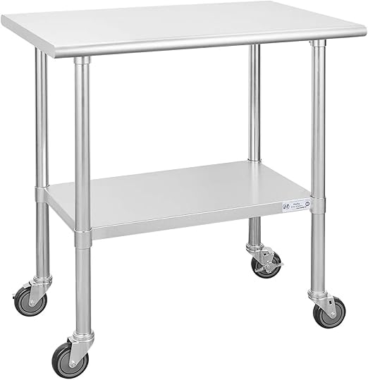 Hally Stainless Steel Table for Prep & Work 24 x 36 Inches with Caster Wheels, NSF Commercial Heavy Duty Table with Undershelf and Galvanized Legs for Restaurant, Home and Hotel