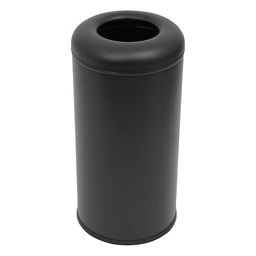 15.5 Gallon Commercial Trash Can, Round Open Top Waste Bin for Indoor and Outdoor, Stainless Steel Trash Bin with Lid, Durable Metal Garbage Can for Restaurant, Kitchen, Office, Black