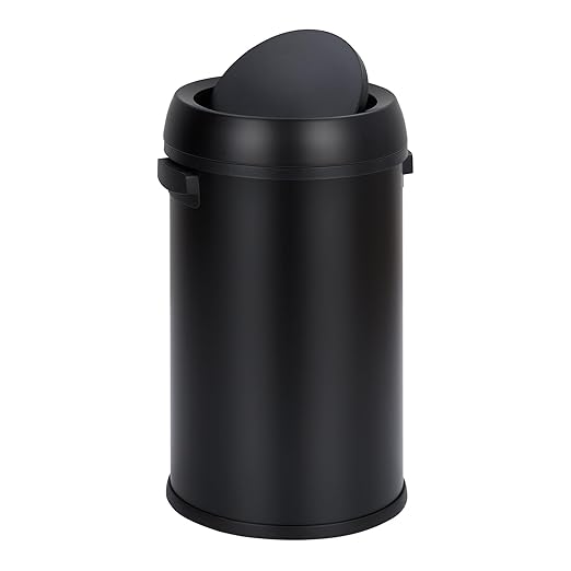 GarveeHome 17 gal/65 L Swing Top Trash Can, Stainless Steel Rubbish Bin, Commercial Grade Waste Container, Round Garbage Can for Outdoor, Home Office, Restaurant, Black