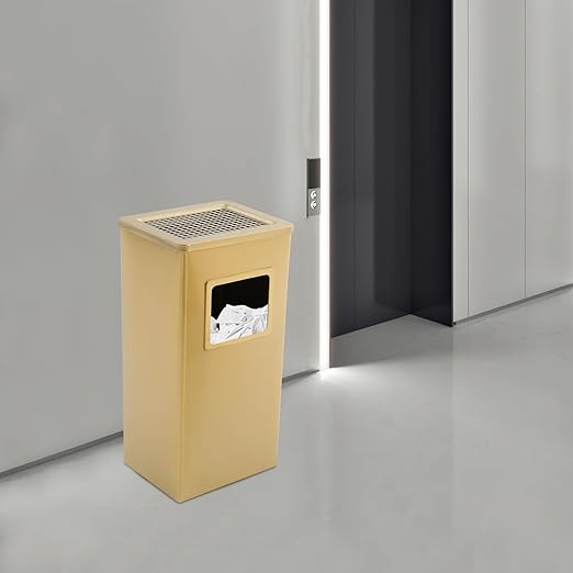 Trash Can with Lid Outdoor Indoor Stainless Steel Commercial Garbage Bin Waste Container with Inside Barrel for Patio Yard Garage, Gold