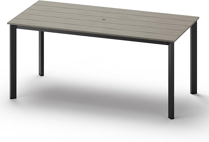 Outdoor Patio Dining Table, HDPS & Aluminum Outdoor Table with Umbrella Hole, All-Weather for Deck, Garden, Lawn, Backyard, Poolside and Indoor Use (Classic Gray)