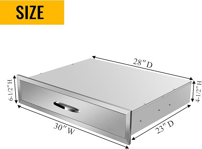 Outdoor Kitchen Drawers, Box Frame Style Flush Mount BBQ Drawer w/Stainless Steel Handle, BBQ Island Drawers For Patio Grill Station,Single Drawer