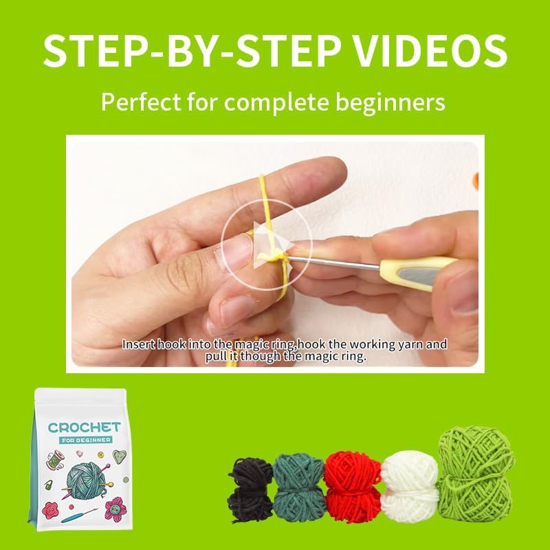 DetFinns Crochet Kit for Beginners, Squish Crochet Starter Kits with Step-by-Step Video Tutorials, DIY Craft Kits Amigurumi Knitting Supplies, Easy Knitting Kit Vegetable Friends (40%+ Yarn)