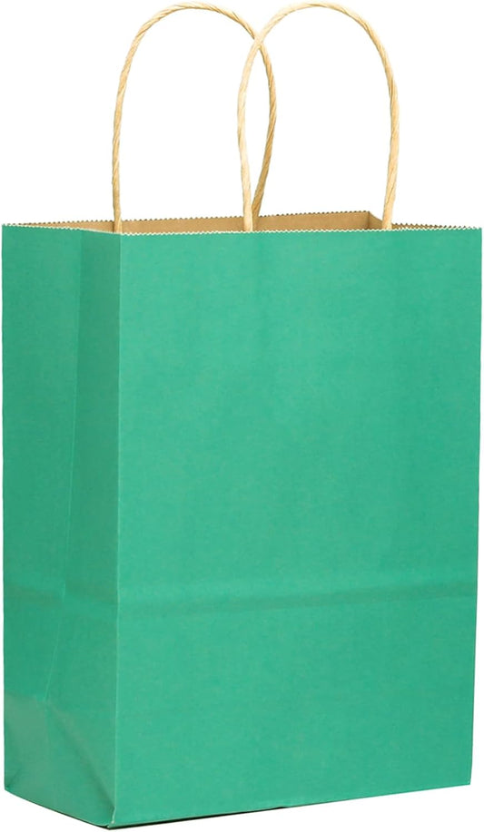 qiqee 32-Packs Mint Green Paper Gift Bags with Handles Bulk 7.6"x4.75"x10.5" Medium Size Gift Bags Multiple Uses