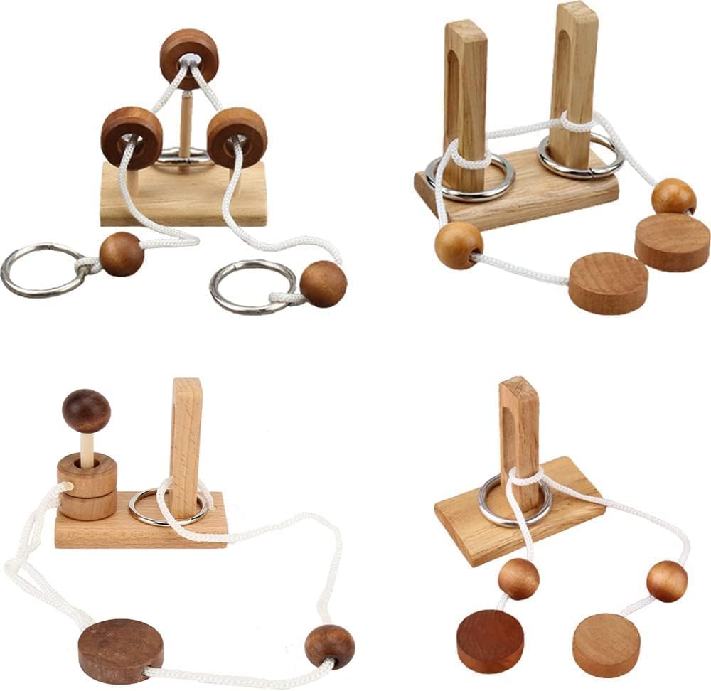 Brain Teaser Puzzle Wooden Threading Rope Loop Puzzle Luban Lock Brain Teaser Game Adult Kids Toy Puzzles for Adults (4)