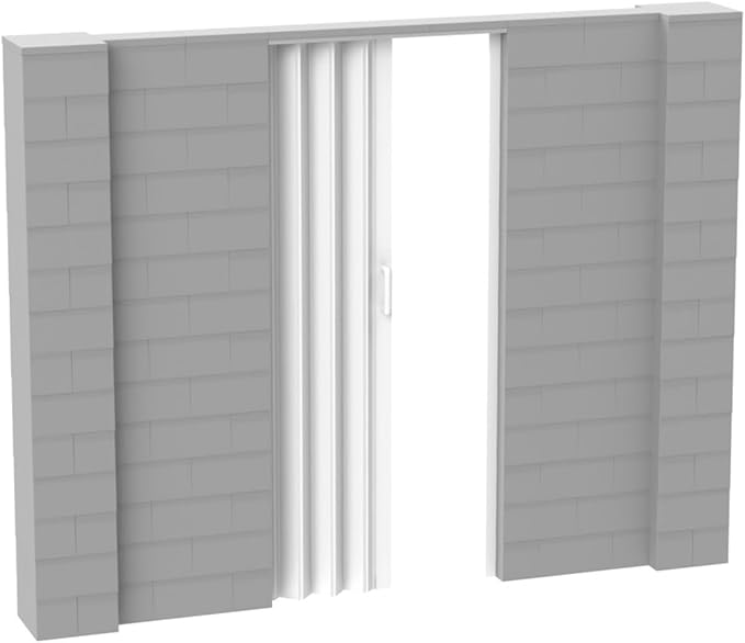 EverBlock 9’ x 7’ Wall Kit with Accordion Door | 3’ x 7’ Doorway | Modular Building Blocks | Wall Display System | Room Divider & Partition | Connect & Reuse | Light Gray