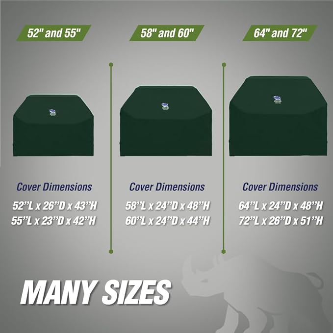 RUGGED RHINO 60 Inch Heavy Duty Grill Cover for Outdoor Grills, All Season Three Layer Waterproof UV Resistant Windproof Gas BBQ Covers, Compatible for Weber Char-Broil Pit Boss Traeger and More Green