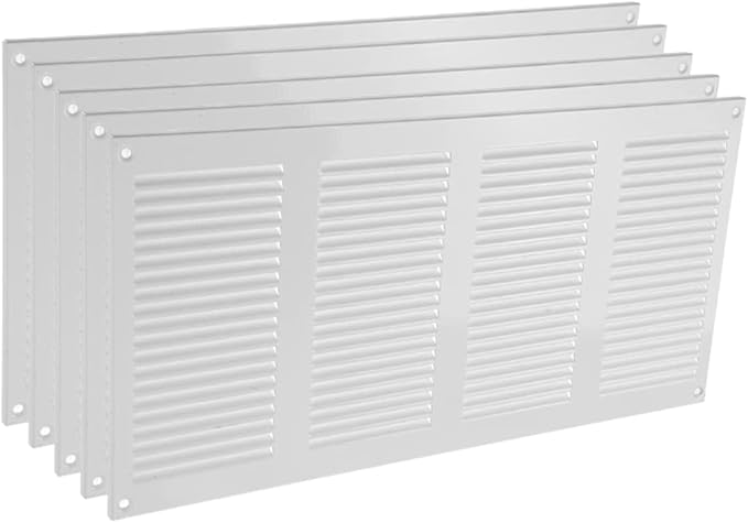 Vent Systems 16" x 8" Inch (Overall Dimensions) Pack of 5 - White - Air Vent Cover Metal Air Return Grill with Built-in Pest Guard Screen HVAC Vent Duct Cover for Home Improvement