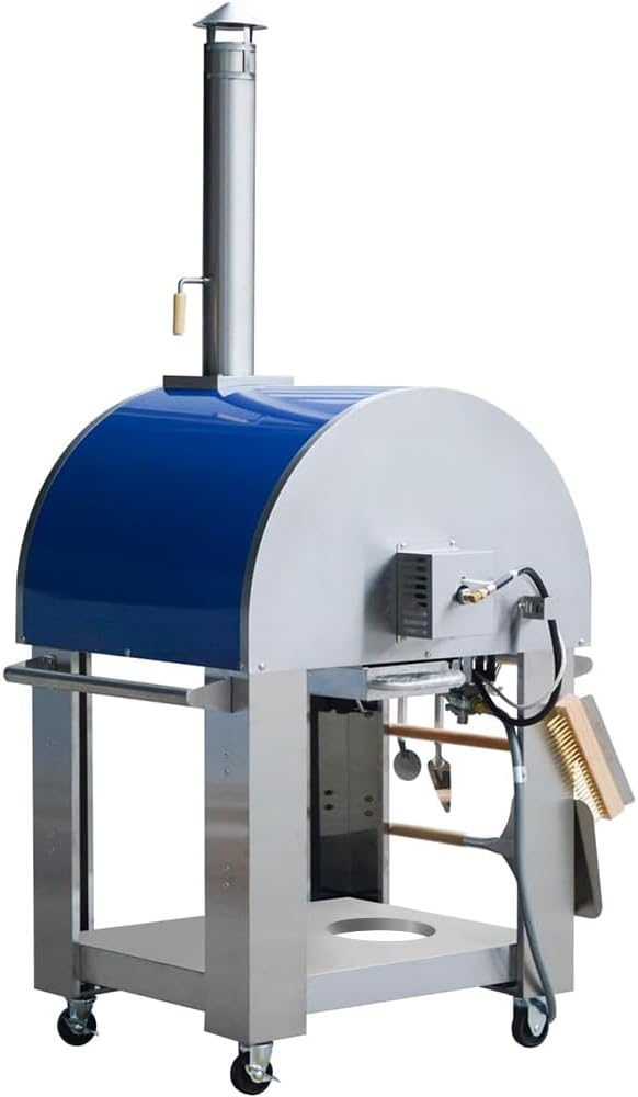 KOSTCH 32.5 inch Wood Fired and Propane Gas Pizza Oven for Outdoor Kitchen in Stainless Steel, Large Pizza Oven for Outside, Yard and Party (Blue with Cover)