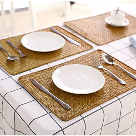 6 Pack Rectangular Woven Placemats, Rattan Wicker Table Mats, 17" x 12", Natural Seagrass Place Mats for Dining Table