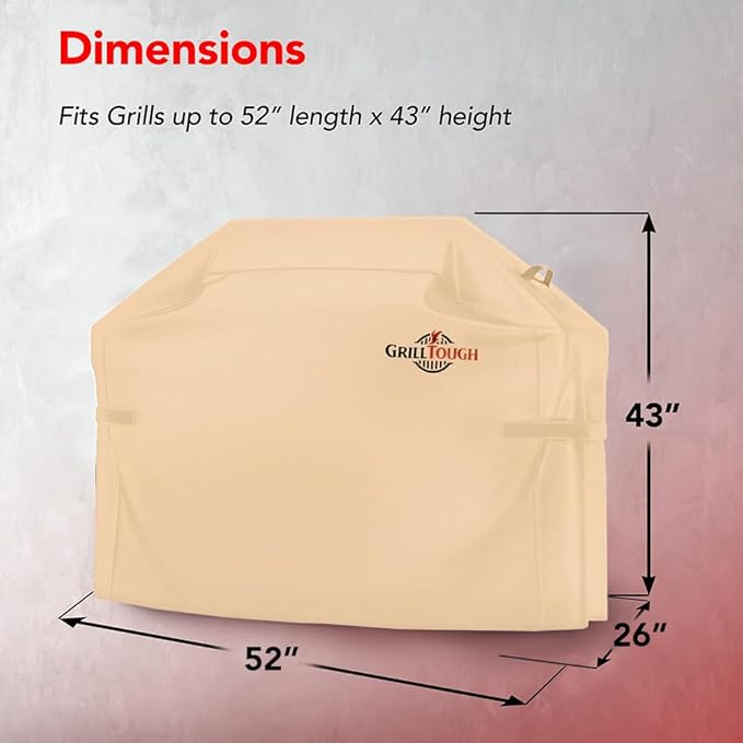 Heavy Duty BBQ Grill Cover for Outdoor Grill, 52 Inch – Waterproof, Weather Resistant, UV & Fade Resistant with Adjustable Straps – Gas Grill Cover for Weber, Genesis, Charbroil, etc. Tan