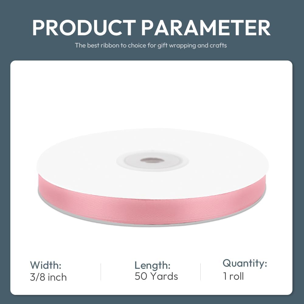 KMER LIFE 3/8" Wide x 50 Yards Pink Satin Ribbon - Perfect for Wedding Decor, Crafts, Gift Wrapping & Other Projects