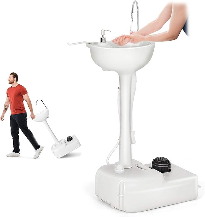 Portable Hand Washing Station, Camping Sink Wash Hand Basin with Wheels, Towel Holder & Soap Dispenser, for Outdoor Events, Gatherings, Garden, Worksite,Washbasinonly