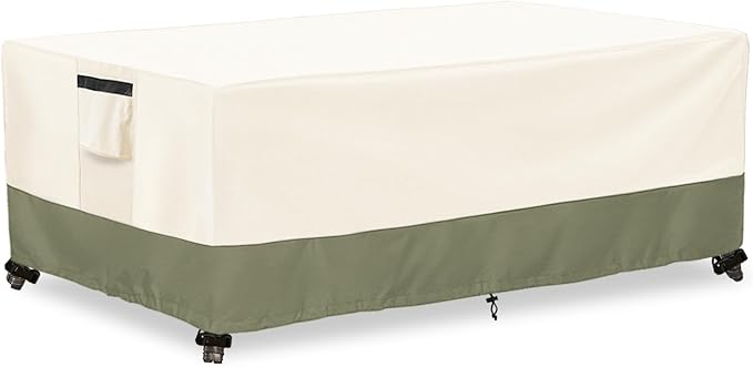 Outdoor Coffee Table Cover 48 W x 28 D x 16 H Inches,600D Heavy Duty Waterproof Outdoor Table Cover,Patio Rectangle Table Covers,Beige
