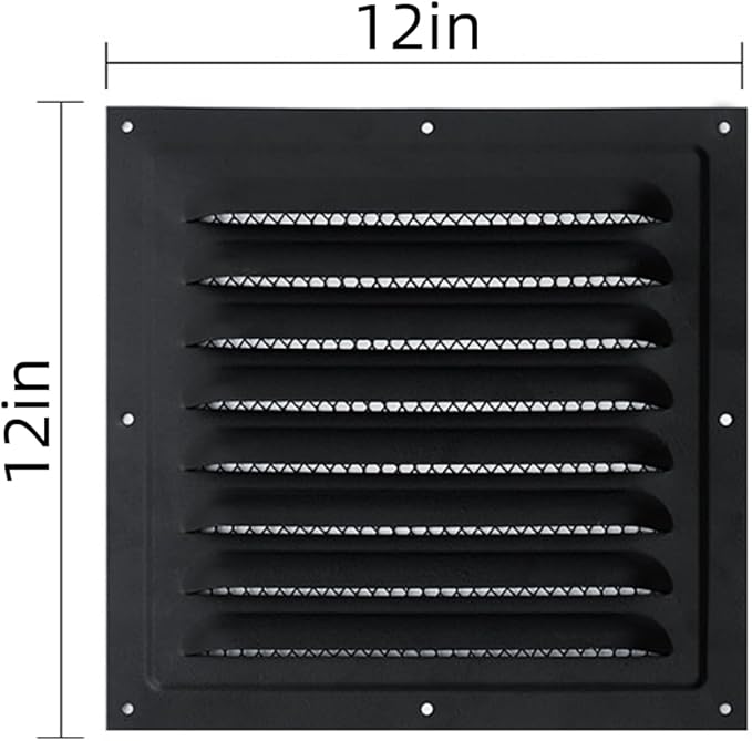 2pcs Attic Vent Soffit Vent Aluminum Wall Vent Metal Shed Vent Square Vent Louver Vent Grille with Built-in Insect Screen for Exterior Door House Attic Garage Ceiling (Black 12" x 12"-2 Pack)