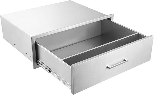 Outdoor Kitchen Drawers,Stainless Steel BBQ Single Drawer with Chrome Handle,30" W x 10" H x 23" D Access Drawer Flush Mount for Outdoor Kitchen,BBQ Island