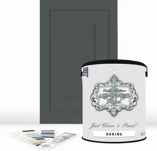 ALL-IN-ONE Paint, Durable cabinet and furniture paint. Built in primer and top coat, no sanding needed. Includes our 30 featured color card - Daring, Gallon